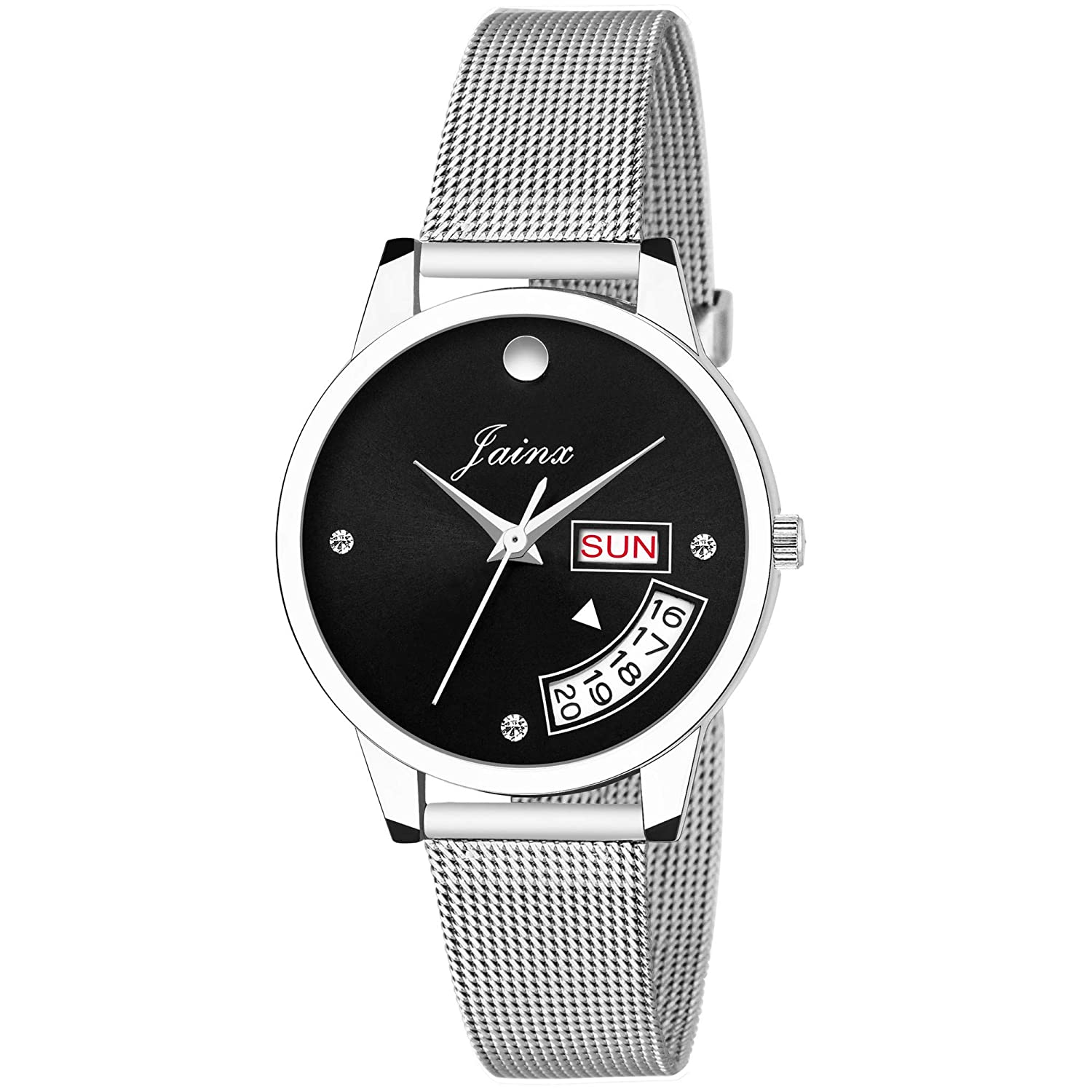 Black Day & Date Function Dial Steel Mesh Chain Analog Watch - For Women JW598 - Jainx Store
