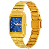blue dial golden chain analog watch for men
