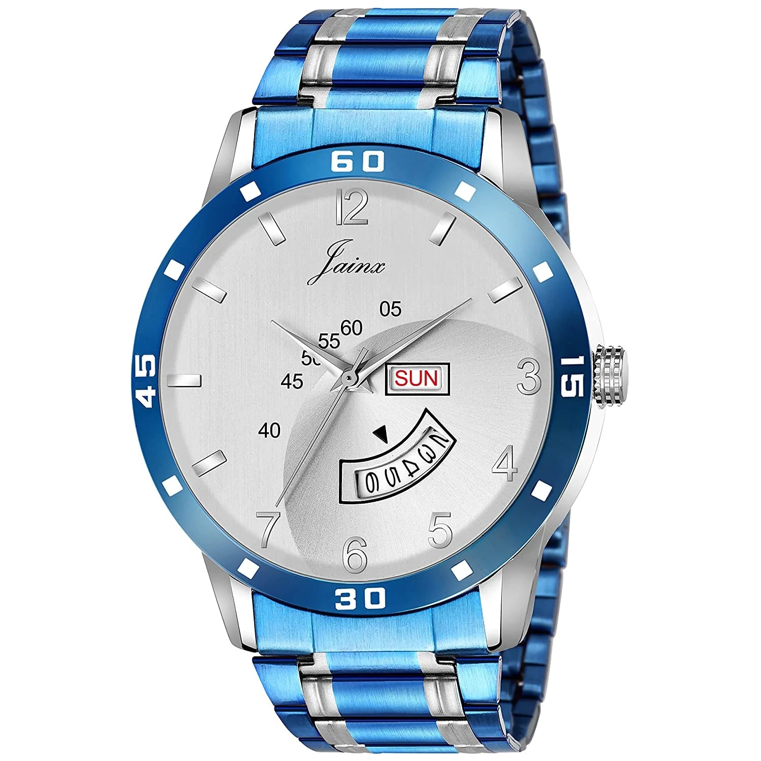Sports Silver Day Date Function Blue Chain Analog Watch For Men JM Jainx Store