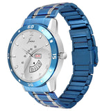 blue chain silver dial analog watch for men