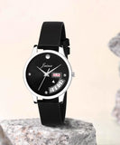 Jainx JW602 Black Day & Date Function Genuine Leather Strap Analog Watch - For Women
