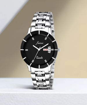 silver chain black dial women watches