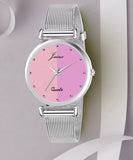 Pink Dial Steel Mesh Chain Analog Watch For Women