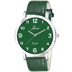 Men's Green Leather Strap Analogue Watch - Jainx JM7142 - Jainx Store