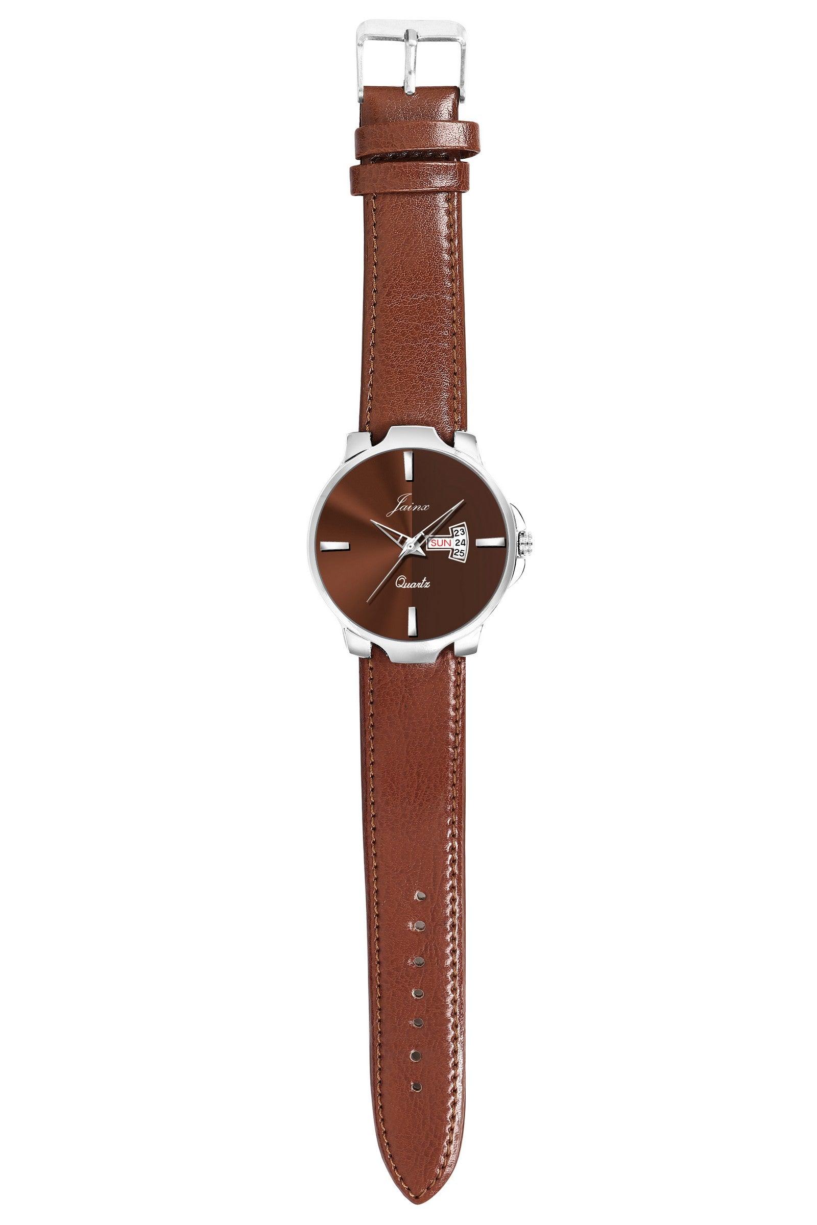 Jainx JM7132 Brown Day and Date Function Dial Leather Strap Analog Watch - For Men - Nice Deal Enterprises Pvt. Ltd.