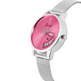 Jainx JW597 Pink Day & Date Function Dial Steel Mesh Chain Analog Watch - For Women - Nice Deal Enterprises Pvt. Ltd.