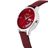 Jainx JW603 Red Day & Date Function Genuine Leather Strap Analog Watch - For Women - Nice Deal Enterprises Pvt. Ltd.