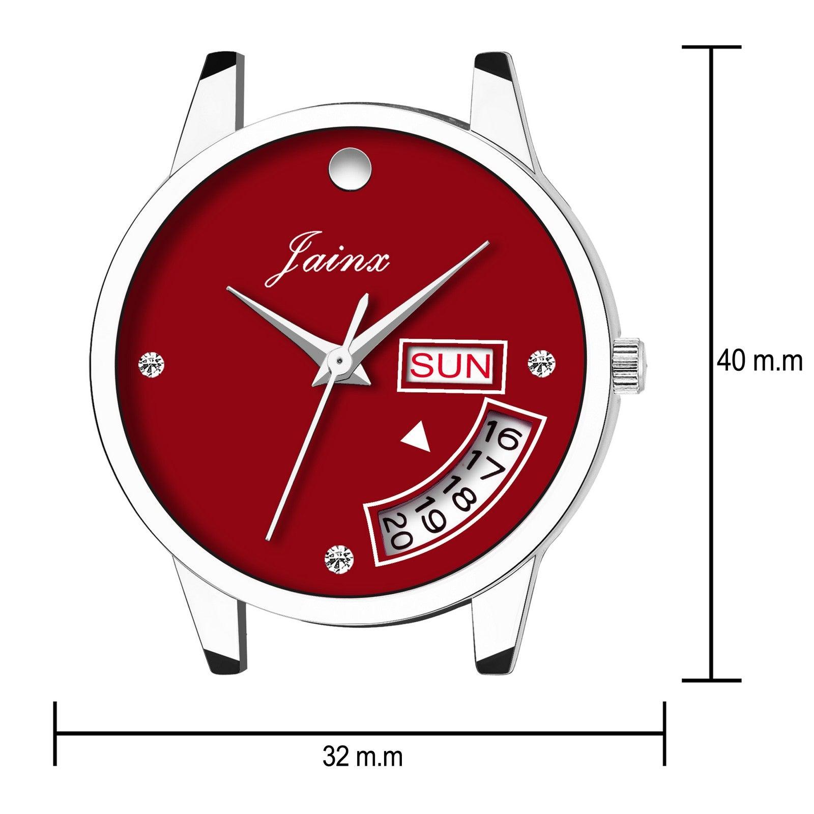 Jainx JW603 Red Day & Date Function Genuine Leather Strap Analog Watch - For Women - Nice Deal Enterprises Pvt. Ltd.