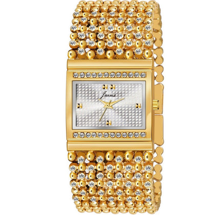Jainx JW676 Rectangle Shape Golden Bracelet Analog Watch - For Women - Nice Deal Enterprises Pvt. Ltd.