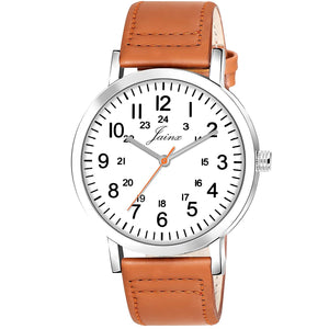 Men's White Dial Leather Strap Analog Watch - JM7144 - Jainx Store