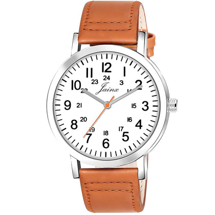 Men's White Dial Leather Strap Analog Watch - JM7144 - Jainx Store