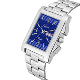 Square Shaped Day & Date Functioning Blue Dial Stainless Steel Chain Analog Watch - For Men JM362 - Jainx Store