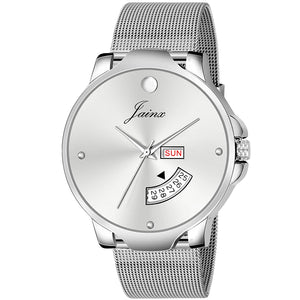 Silver Day & Date Steel Mesh Chain Analog Watch - For Men JM7117 - Jainx Store