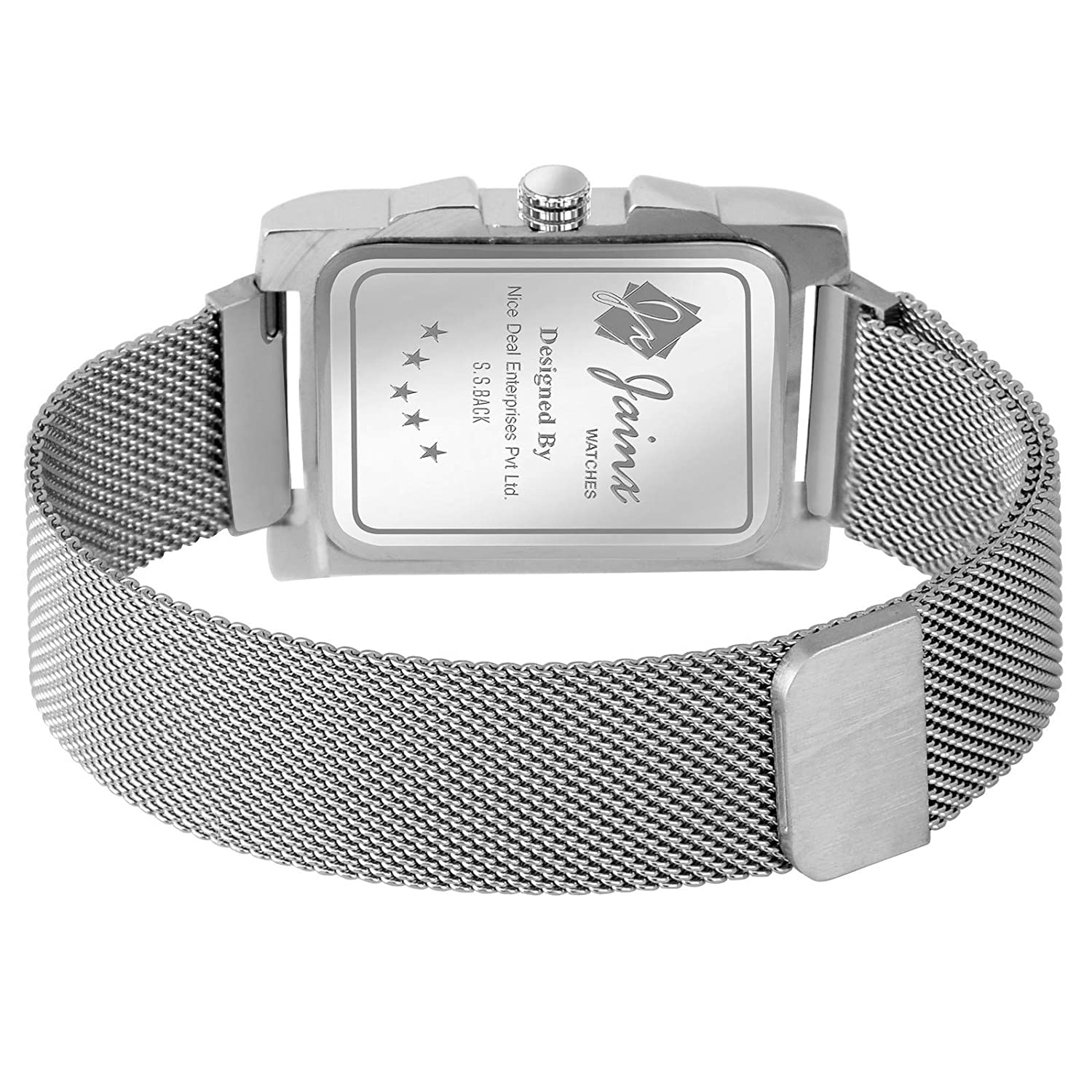 Square Silver Magnet Mesh Chain Day and Date Functioning Analog Watch - For Men JM360 - Jainx Store