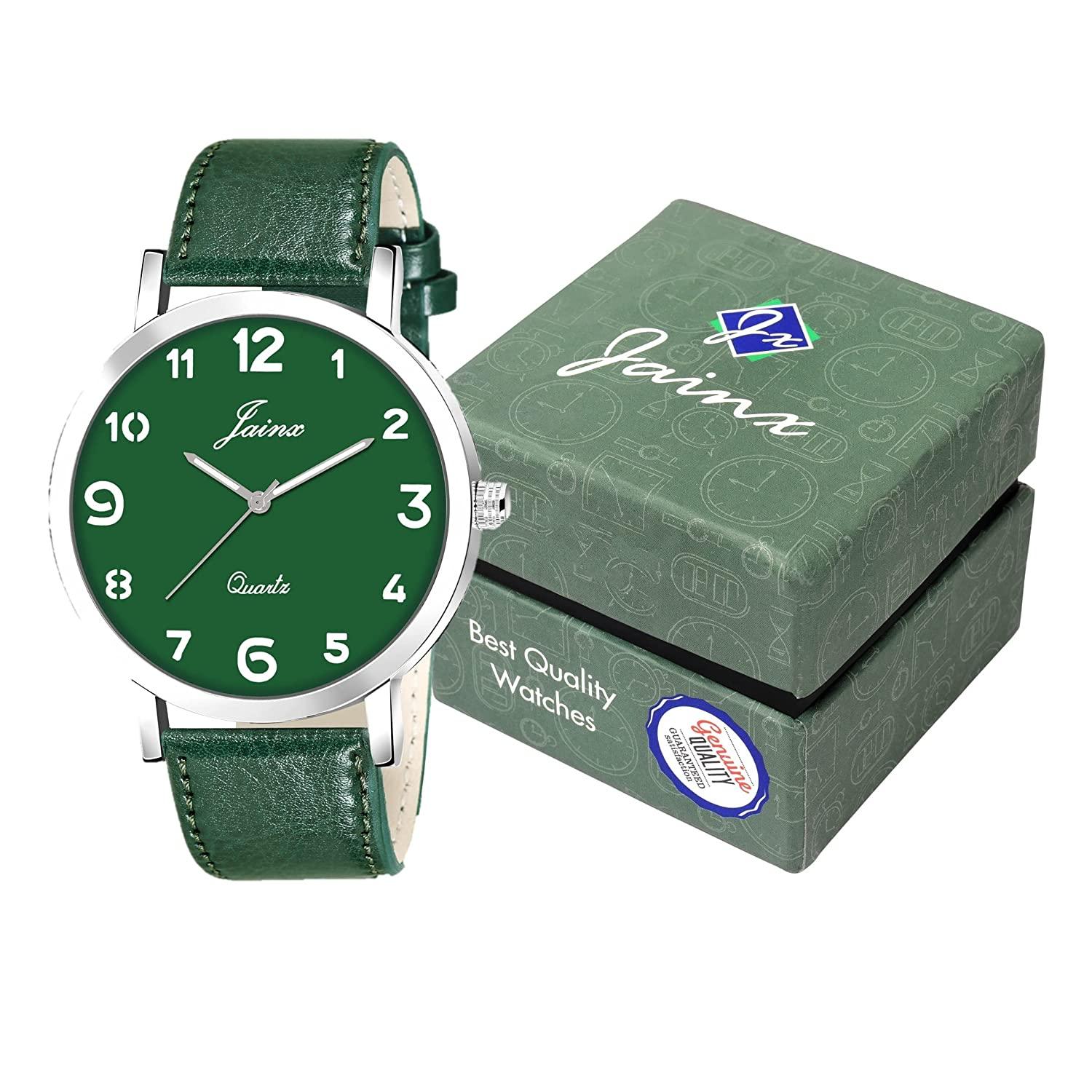 Men's Green Leather Strap Analogue Watch - Jainx JM7142 - Jainx Store