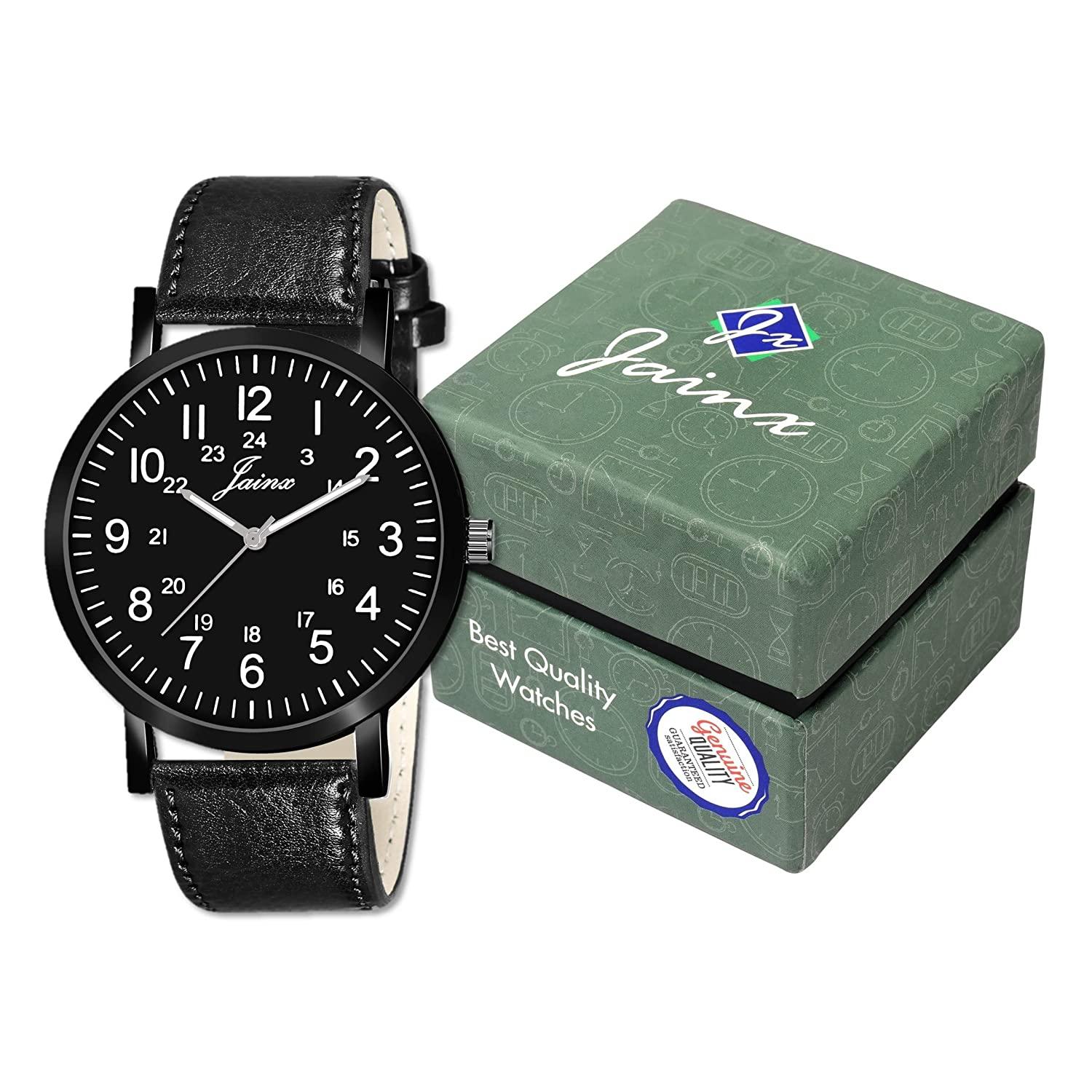 Men's Black Dial Leather Strap Analog Watch - JM7145 - Jainx Store