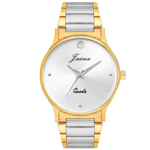Silver Dial Golden Premium Analog Watch - For Men JM1104 - Jainx Store