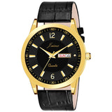 Premium Black Day & Date Function Dial Black Leather Strap Analog Watch - For Men JM1165