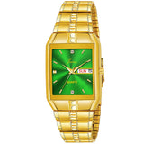 Green Dial Premium Day and Date Feature Golden Analog Watch - For Men JM1153